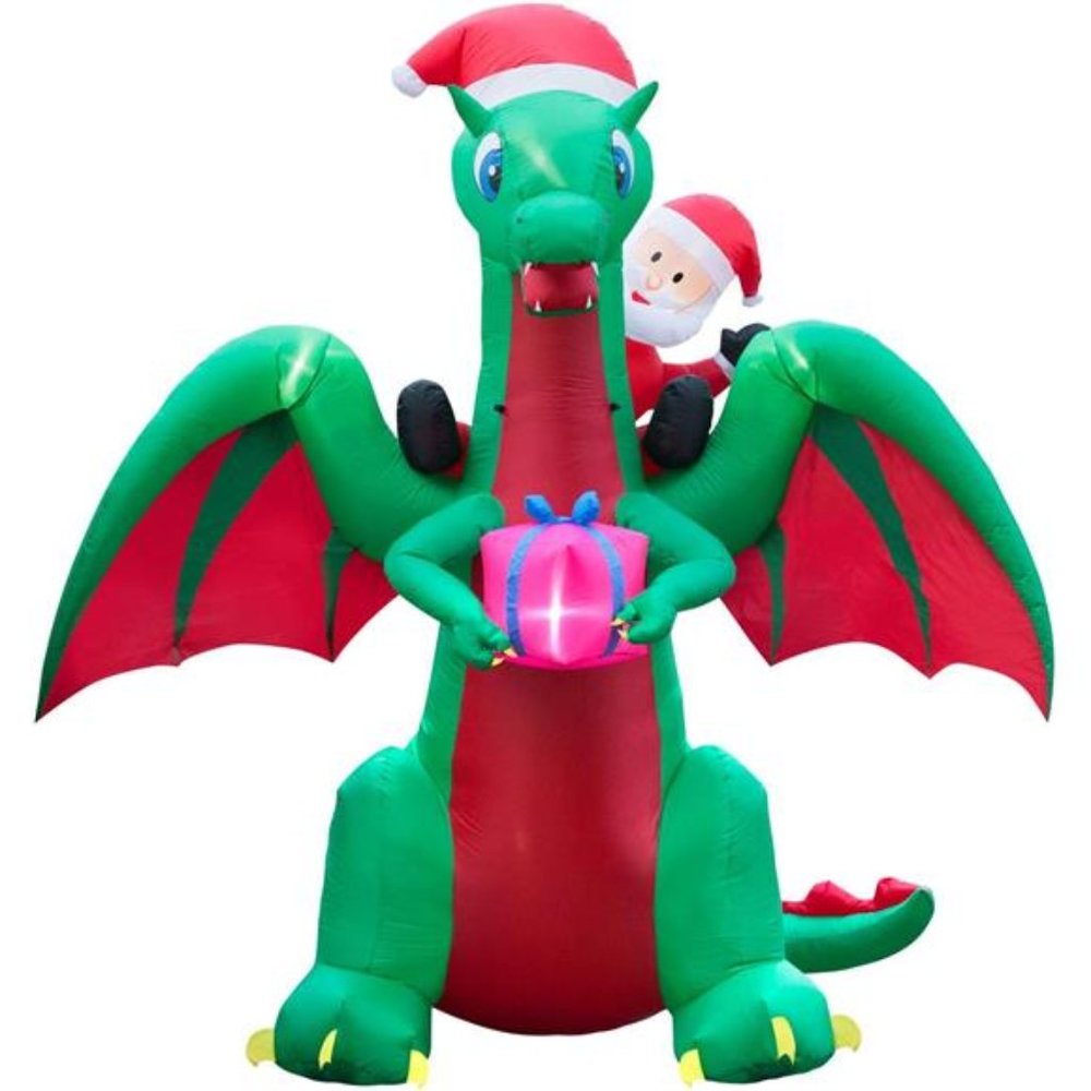 9 ft Christmas Inflatable Santa Riding Dragon Yard Decoration , Built-in Fan